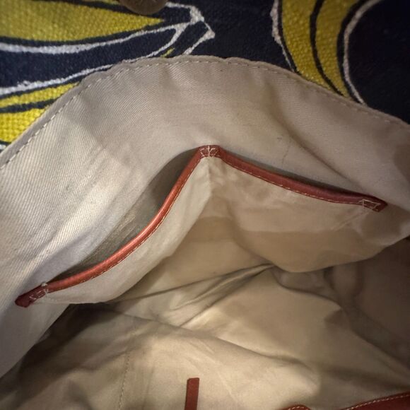 Lucky Brand Key West Dark Denim Blue Tote Bag Banana Print Tassels Purse Handbag - Picture 11 of 12